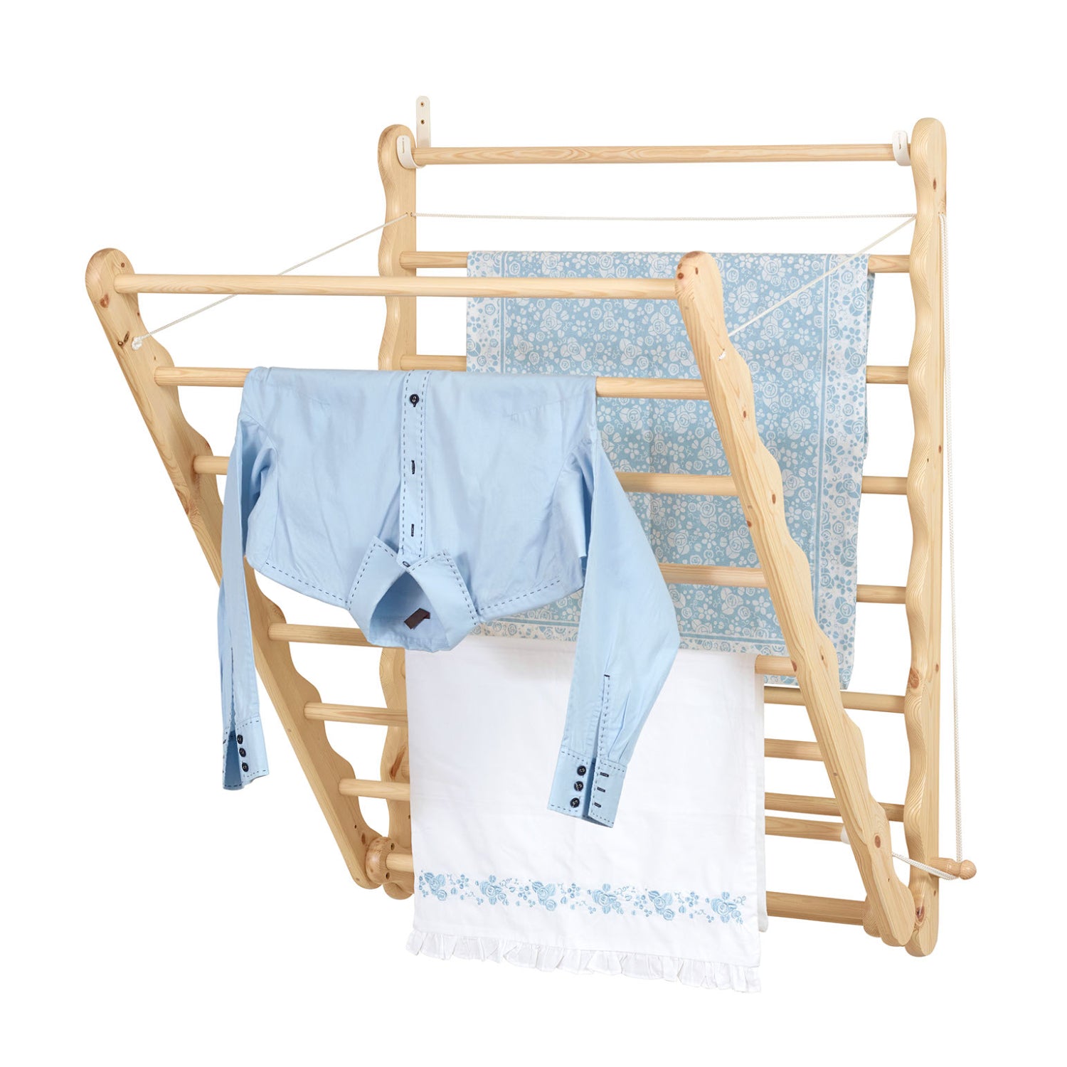 Laundry Ladder Pine Wall Mounted Clothes Drying Rack