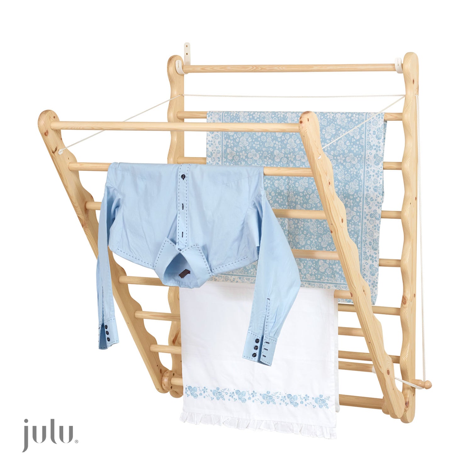 Laundry Ladder Pine Wall Mounted Clothes Drying Rack